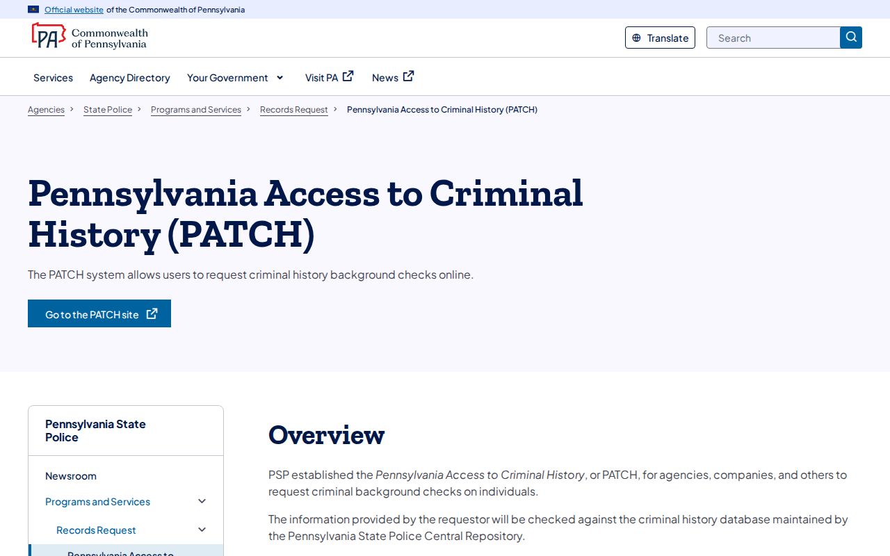 Tioga County criminal history PATCH overview