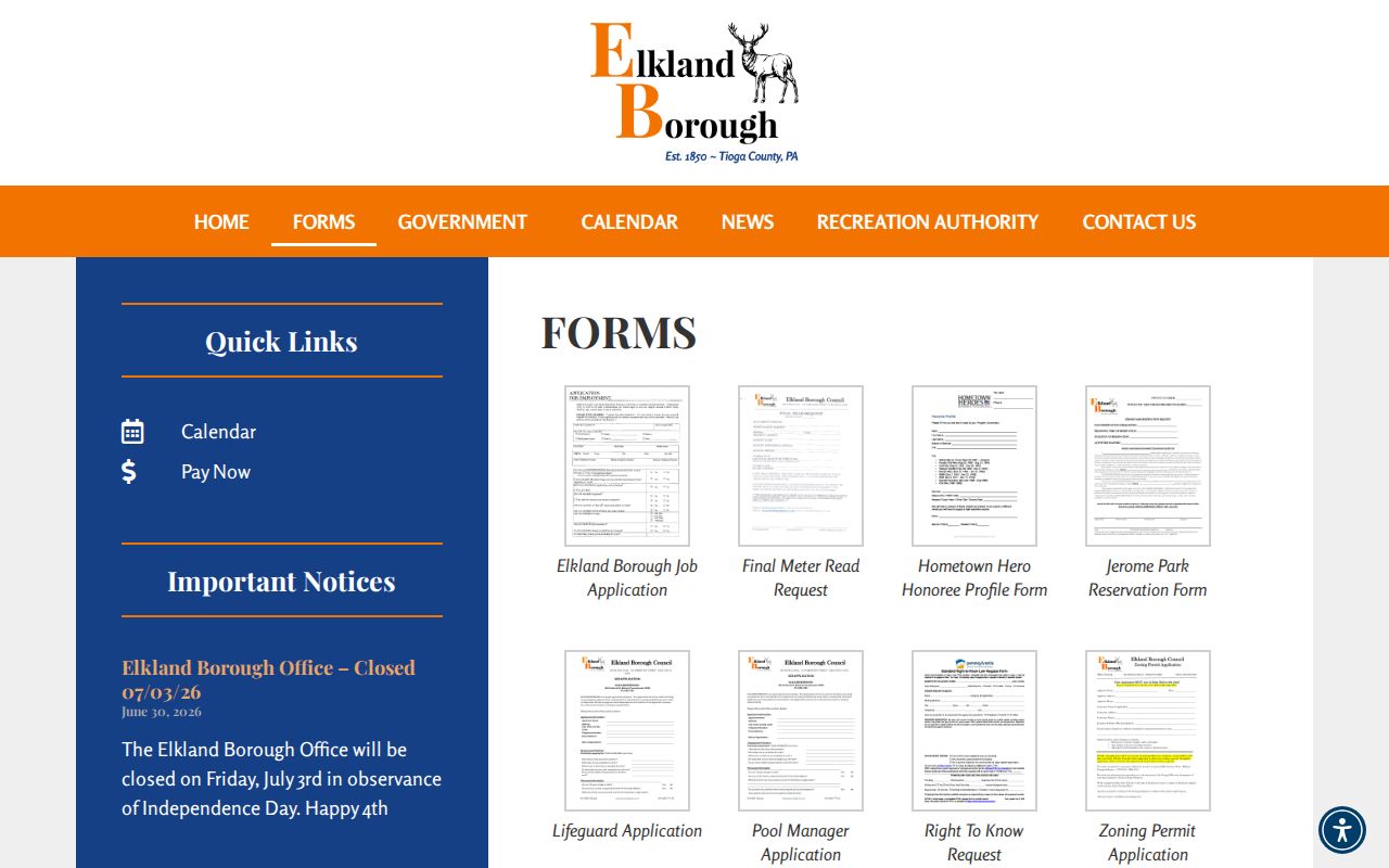 Tioga County Elkland criminal record request forms hub