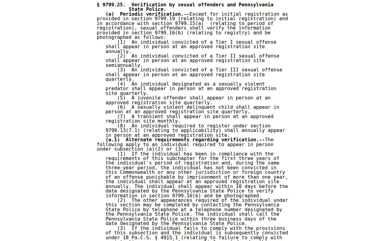 Pennsylvania verification statute for Tioga County sex offender registry duties