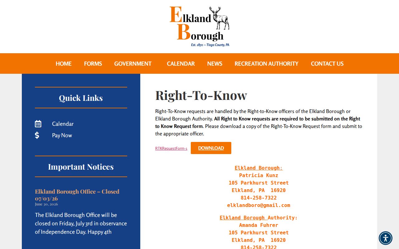 Tioga County Elkland criminal record Right-to-Know source
